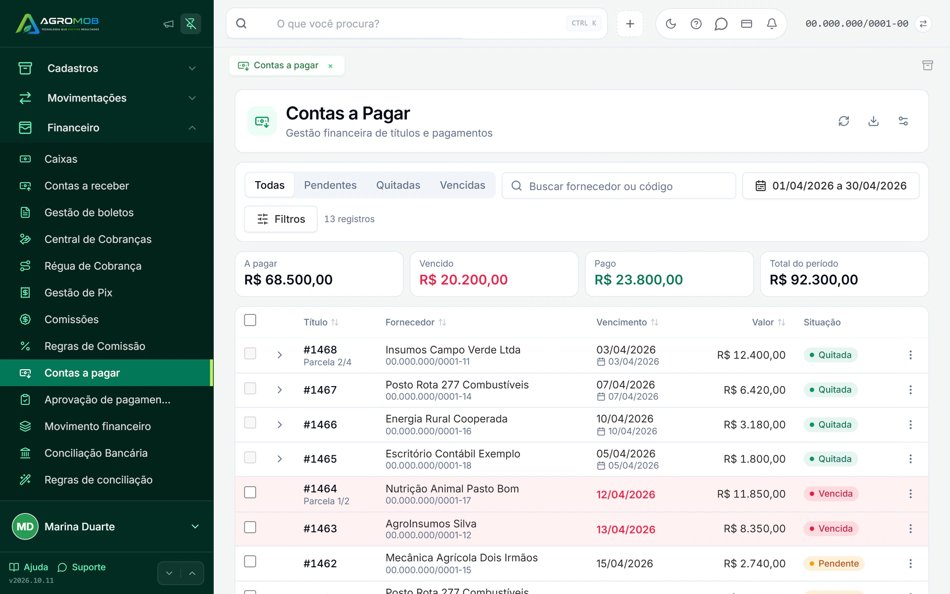Tela de notas fiscais emitidas pelo produtor rural na AgroMob