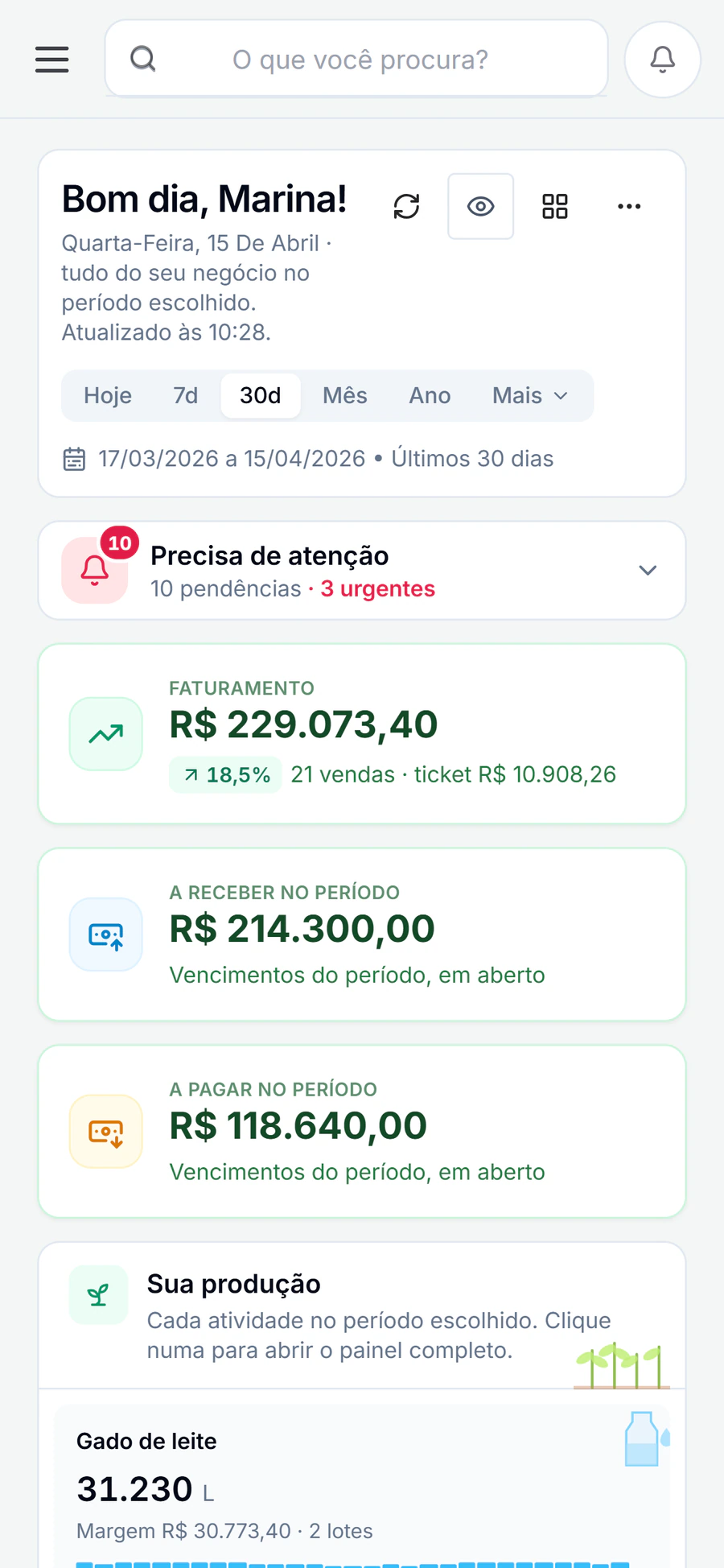 Painel da AgroMob no celular
