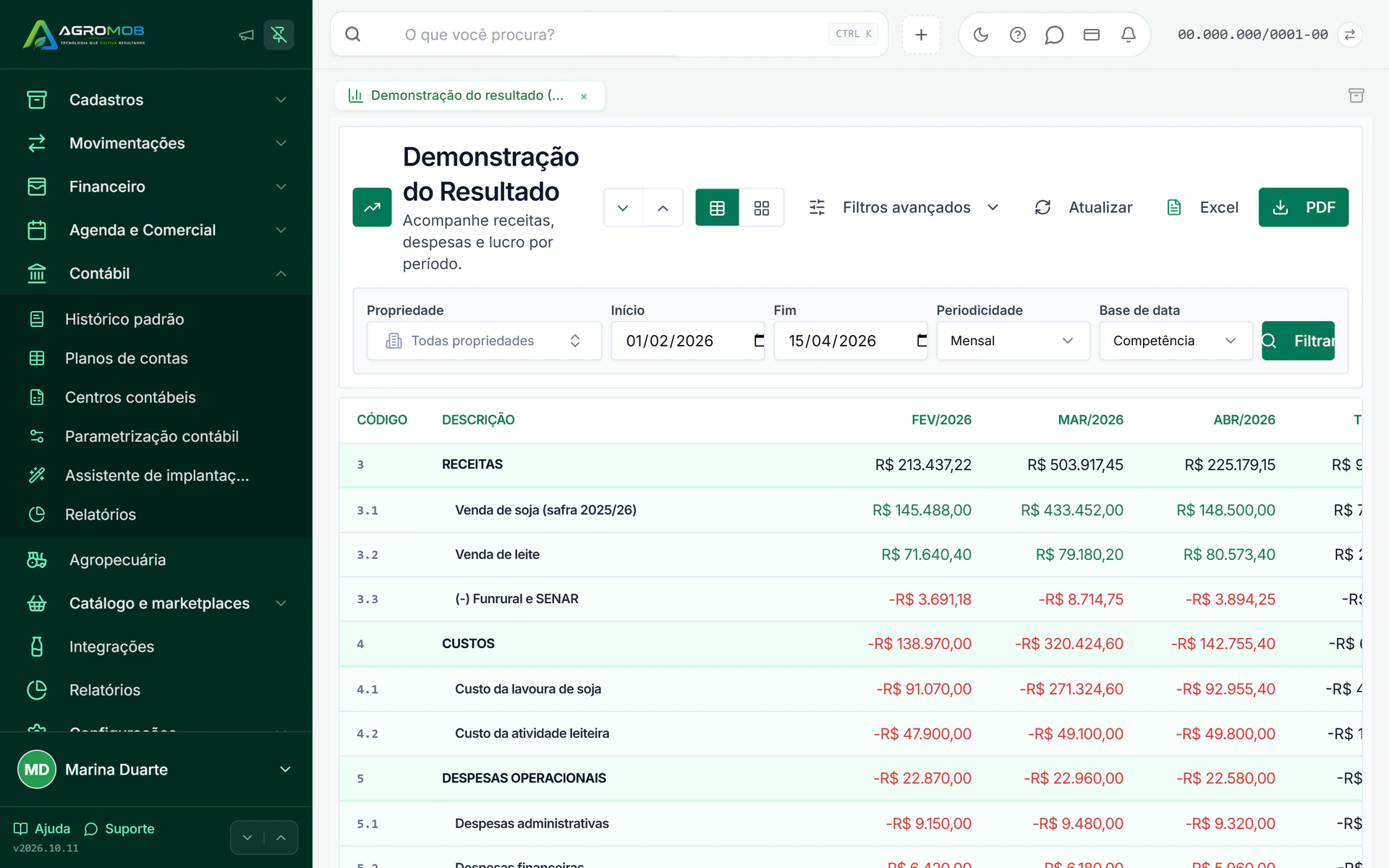 Demonstração do resultado (DRE) na AgroMob